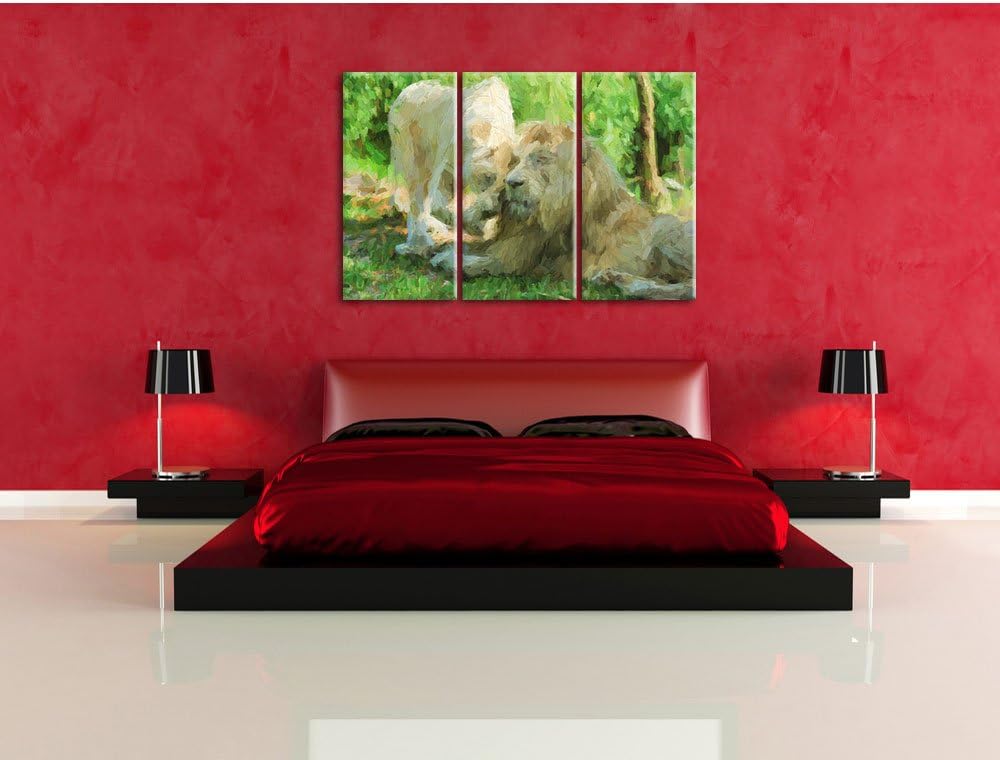 Pixxprint verliebtes Löwenpaar Kunst Pinsel Effekt 3-Teiler Leinwandbild 120x80 Bild auf Leinwand