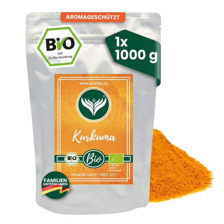 Azafran BIO Kurkuma Pulver, Kurkumawurzel fein gemahlen, Kurkumapulver als Gewürz oder für Curcuma T