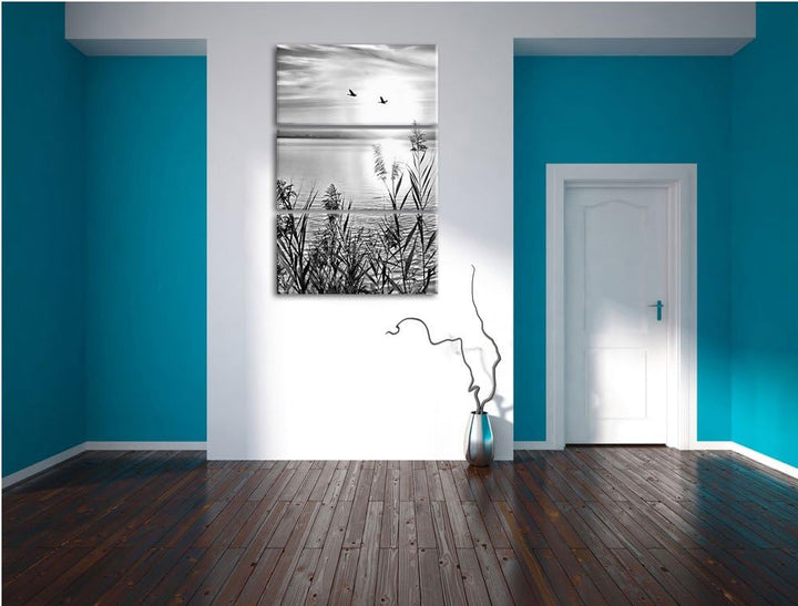 Pixxprint Sonnenuntergang am See als Leinwandbild/Grösse: 3 Teilig (120x80) cm/Wandbild/Kunstdruck/f