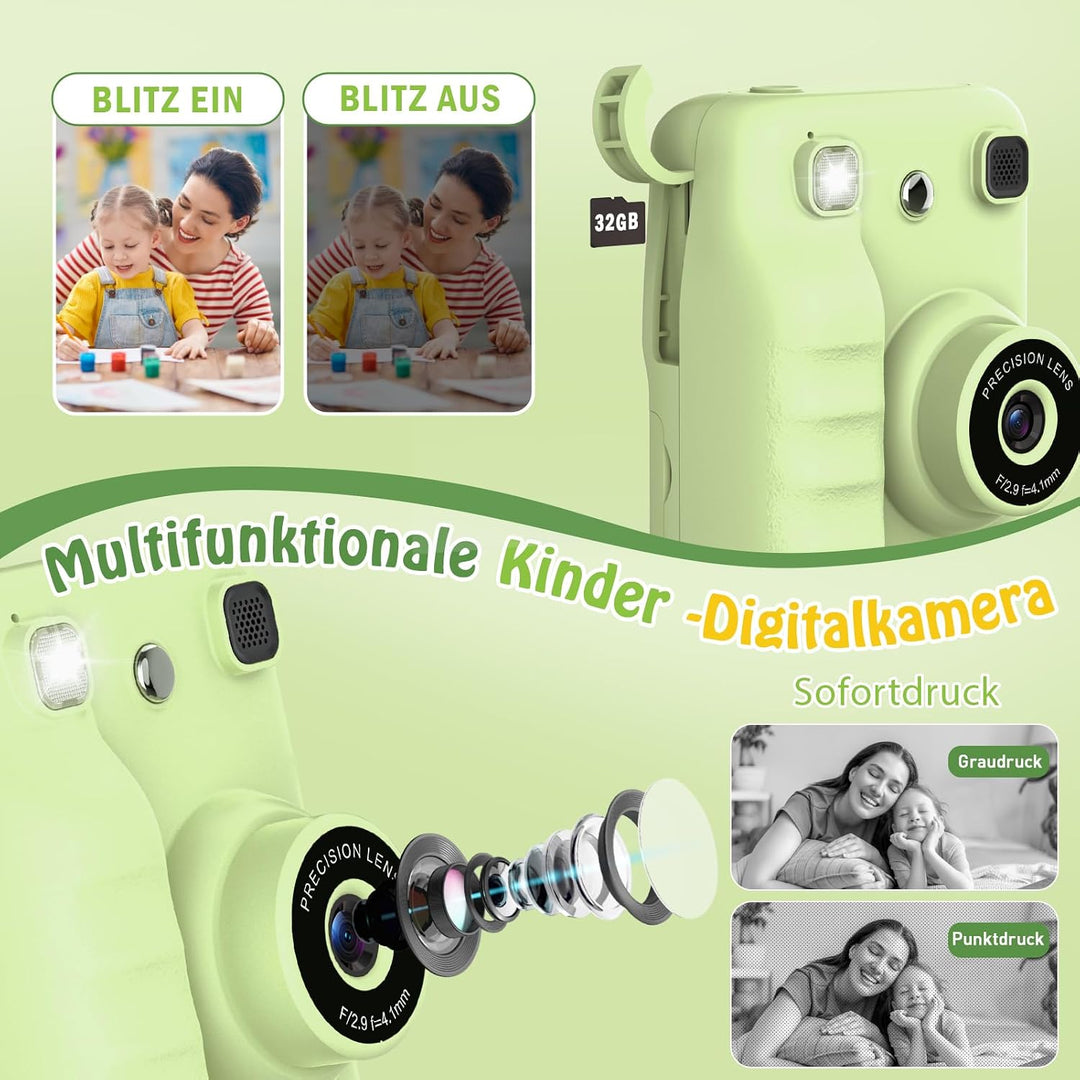 Kinderkamera Sofortbildkamera, Geschenk für Mädchen Jungen von 3–12 Jahren | 2.4" Bildschirm,1080p-V