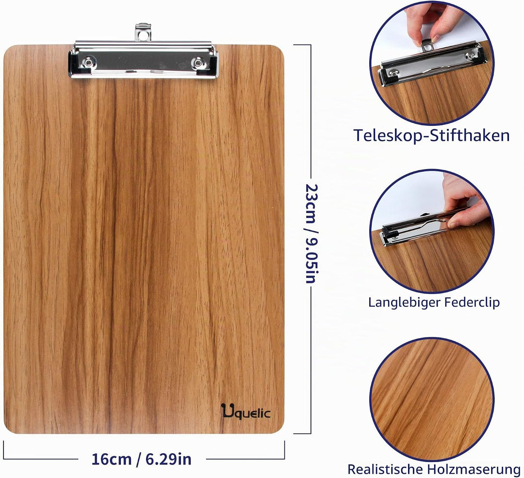 Uquelic Klemmbrett/Schreibbrett/Clipboard A5-4Pcs Klemmbretter A5 Eleganz Luxus Holzmaserung Abgerun