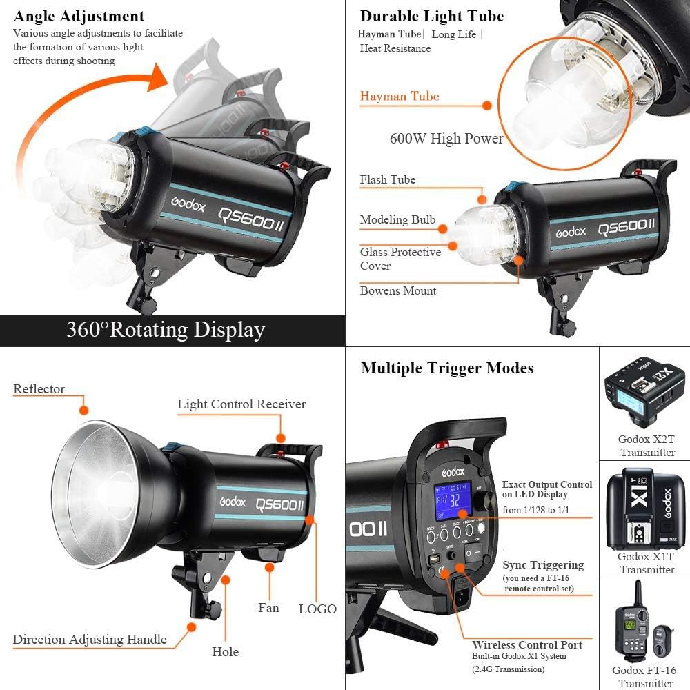 GODOX QS600II Profi Studio Mondlicht Strobe Blitz Licht 600Ws GN76 mit Modellierung Lampe Profession