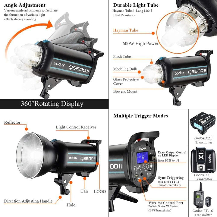 GODOX QS600II Profi Studio Mondlicht Strobe Blitz Licht 600Ws GN76 mit Modellierung Lampe Profession