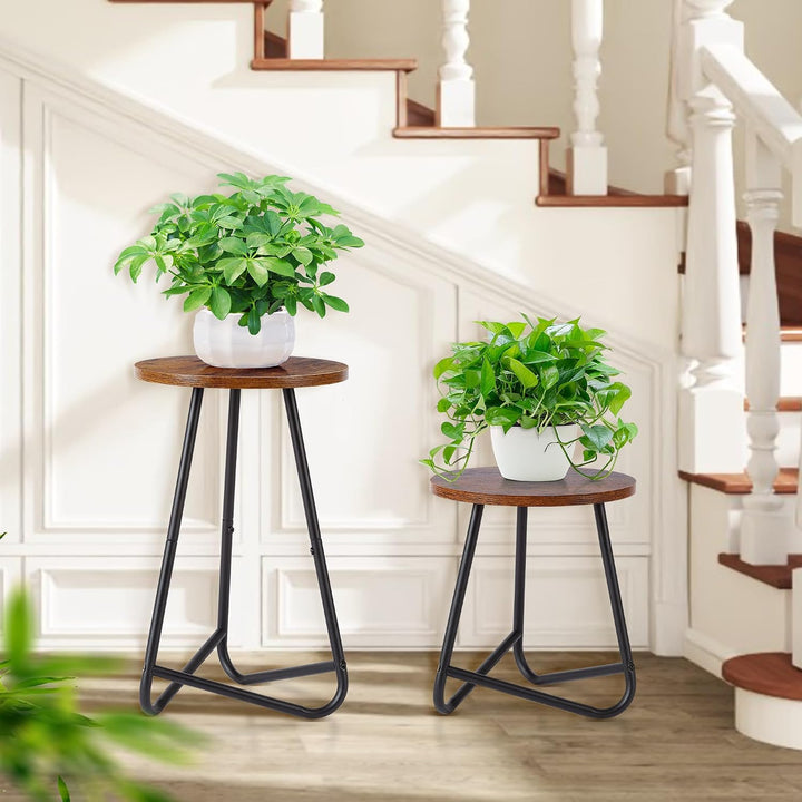 HDANI Rund Pflanzenständer,Blumenständer,Pflanzenregal aus Holz und Metall,Modernes Regal für Zimmer
