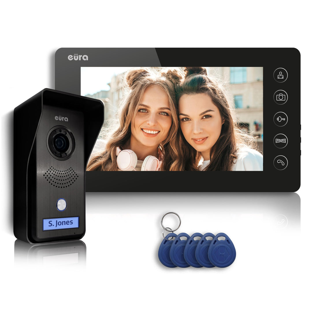 EURA VDP-76A3 Alpha Video-Türsprechanlage Gegensprechanlage 4 Draht, 7-Zoll-Farbmonitor, RFID, 2 Ein