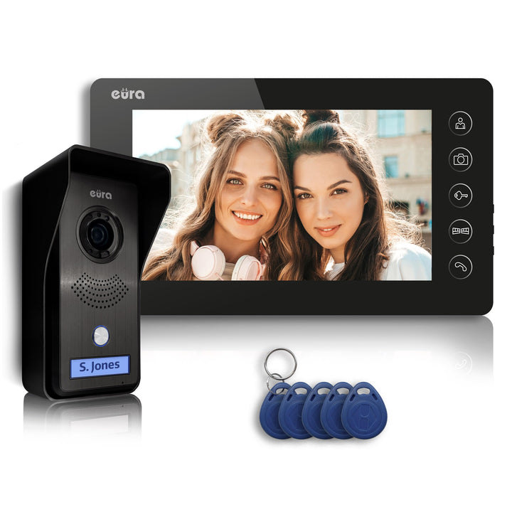 EURA VDP-76A3 Alpha Video-Türsprechanlage Gegensprechanlage 4 Draht, 7-Zoll-Farbmonitor, RFID, 2 Ein