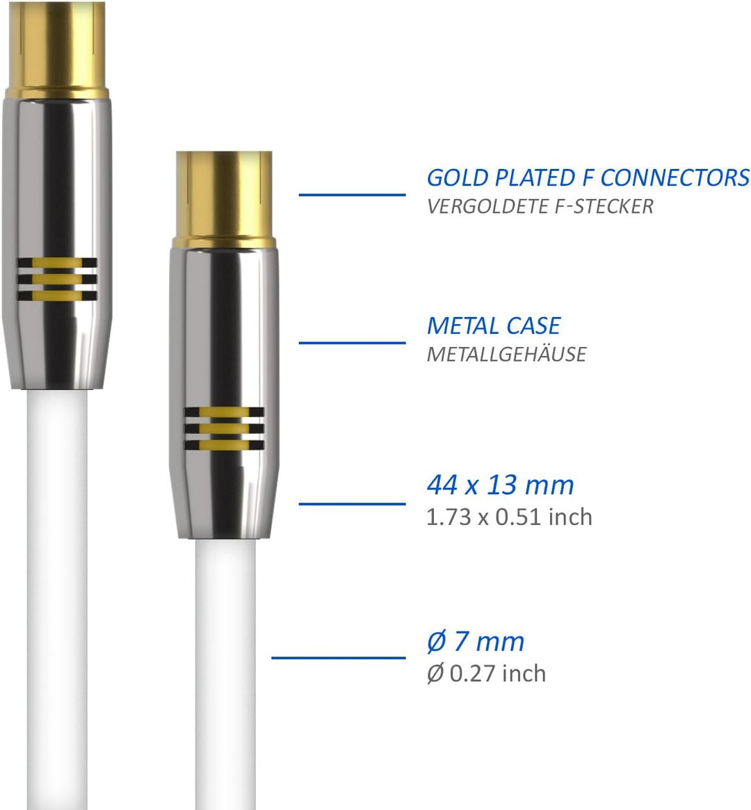 deleyCON 12,5m TV Antennenkabel Koaxialkabel TV Kabel HDTV FULL HD - TV-Stecker zu TV-Buchse - Metal