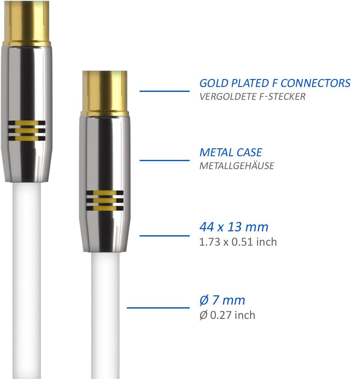 deleyCON 12,5m TV Antennenkabel Koaxialkabel TV Kabel HDTV FULL HD - TV-Stecker zu TV-Buchse - Metal