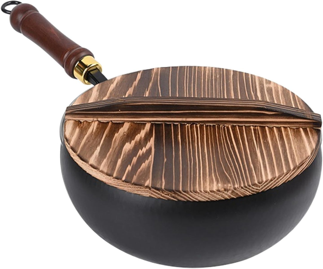Wokpfanne - Gusseisen Bratwok - Ergonomische Unbeschichtete Eisenpfanne Mit Deckel Für Haushalt Outd