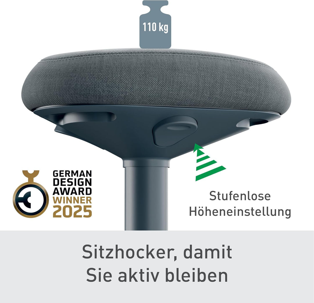 Leitz Ergo Active Sitzhocker mit Dual Density Foam Komfortsitz, Bürohocker höhenverstellbar von 47 b