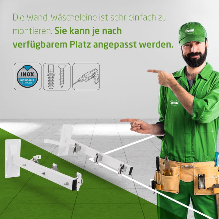 AMIG - Seitlicher Wäscheständer Modell 3 aus Edelstahl, Finish in Weiss, mit sechs Spulen und DREI S