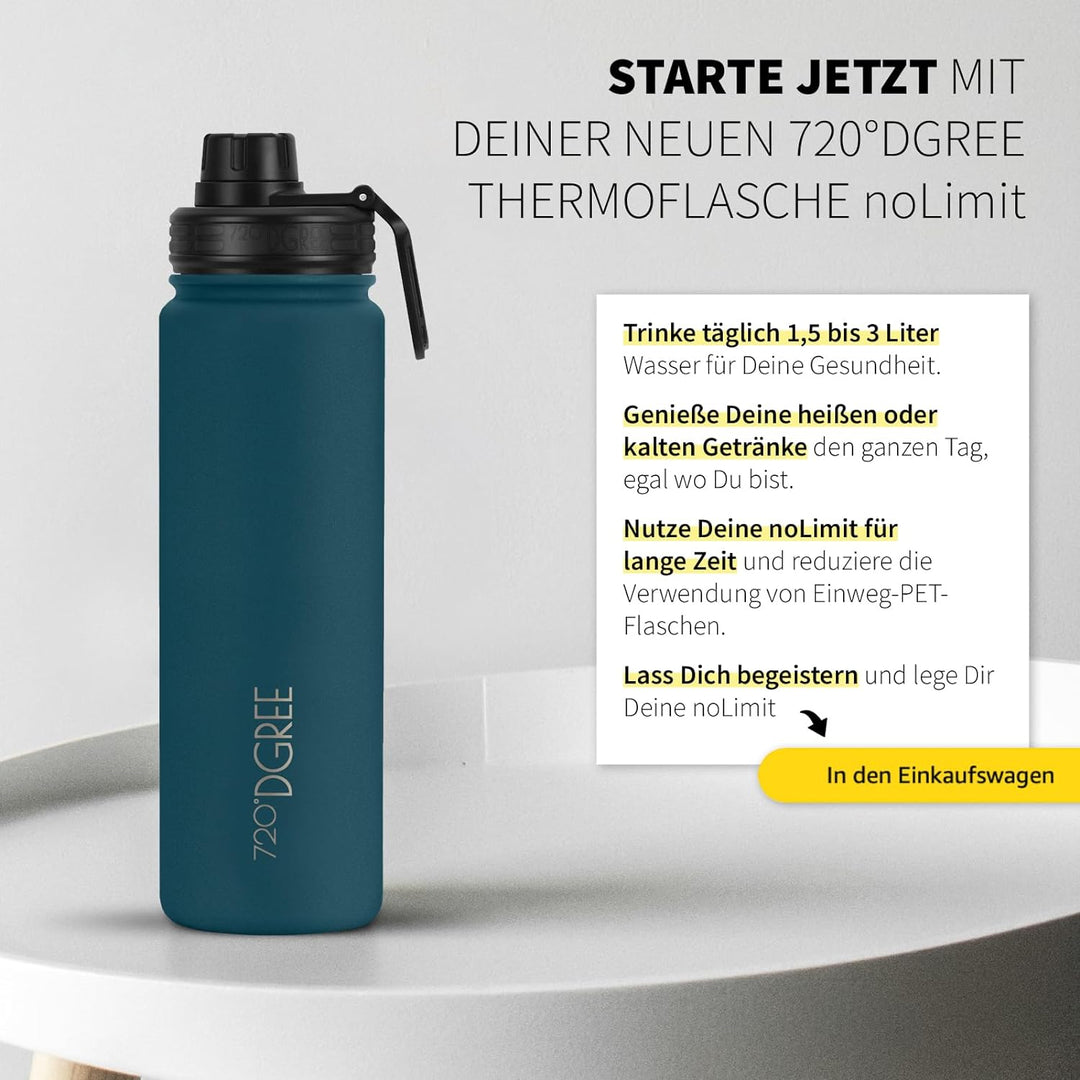 720°DGREE Edelstahl Thermo Trinkflasche 710ml “noLimit” +Früchtebehälter - Auslaufsicher, Kohlensäur