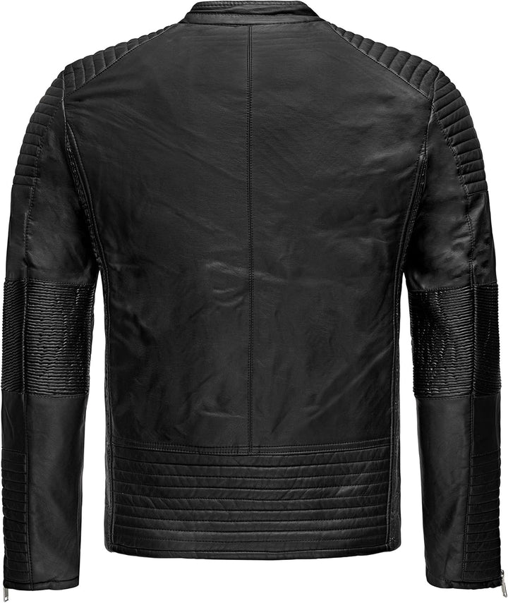 Herren Lederjacke Kunstleder Bikerjacke Übergangsjacke Brooklyn Slim Fit Schwarz M Schwarz, M Schwar