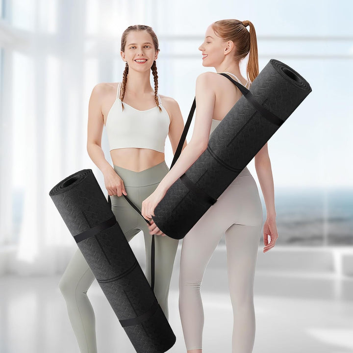 Yogamatte aus ECO Naturkautschuk & Hhautfreundlichem TPE, Extrem Rutschfest, Ausrichtungslinien, Ein