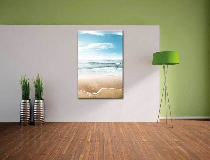 Pixxprint Sonnenschein Beach Strand Blauer Himmel, Format: 100x70 auf Leinwand, riesige Bilder ferti