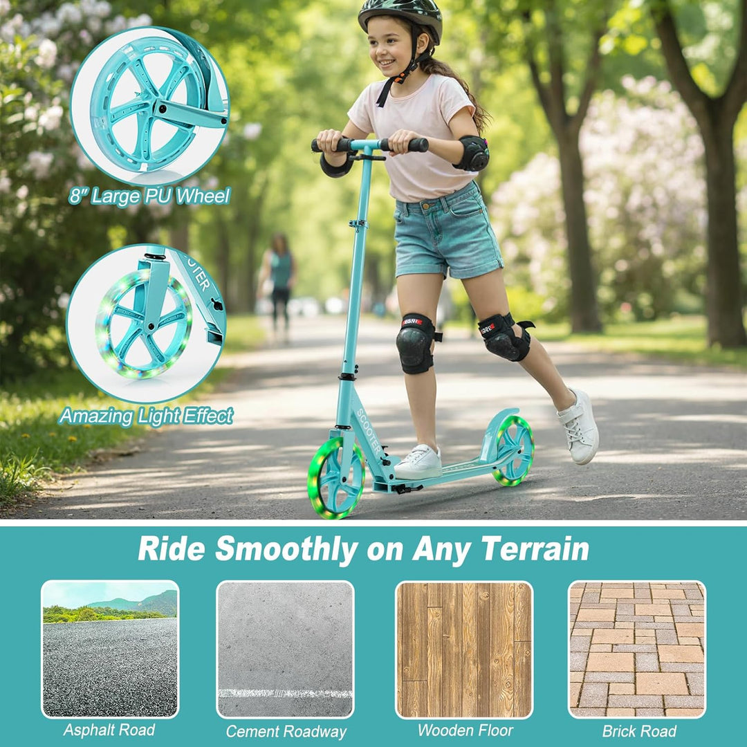 KOMFOTTEU Scooter Tretroller Klappbar, Cityroller Kickscooter mit 2 LED Rädern & Tragegurt, ‎Roller