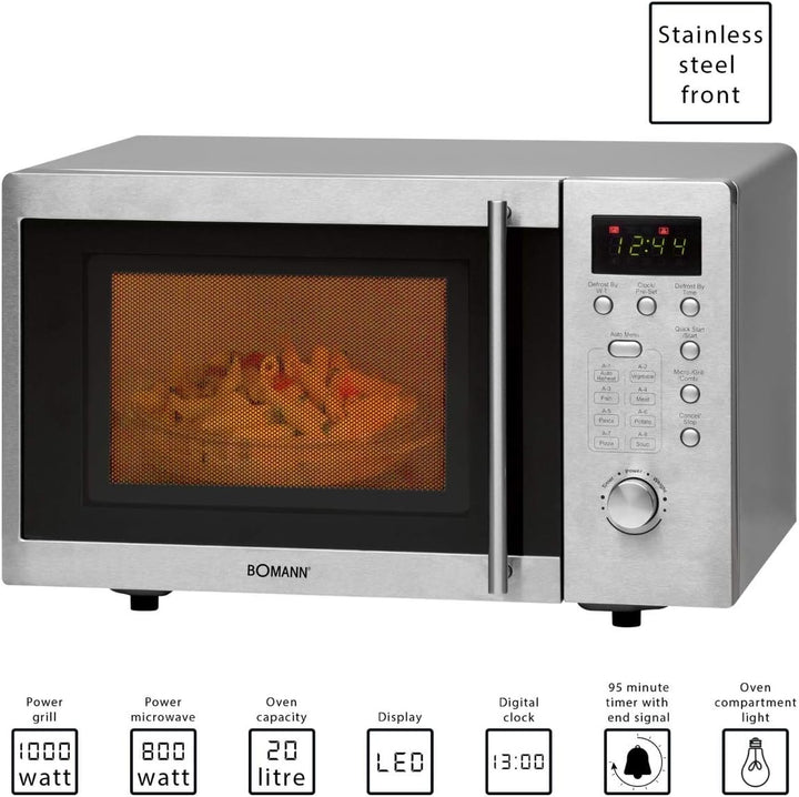 Bomann Mikrowelle mit Grill MWG 2211 U CB edelstahl, 20 Liter, mit Grill, Silber