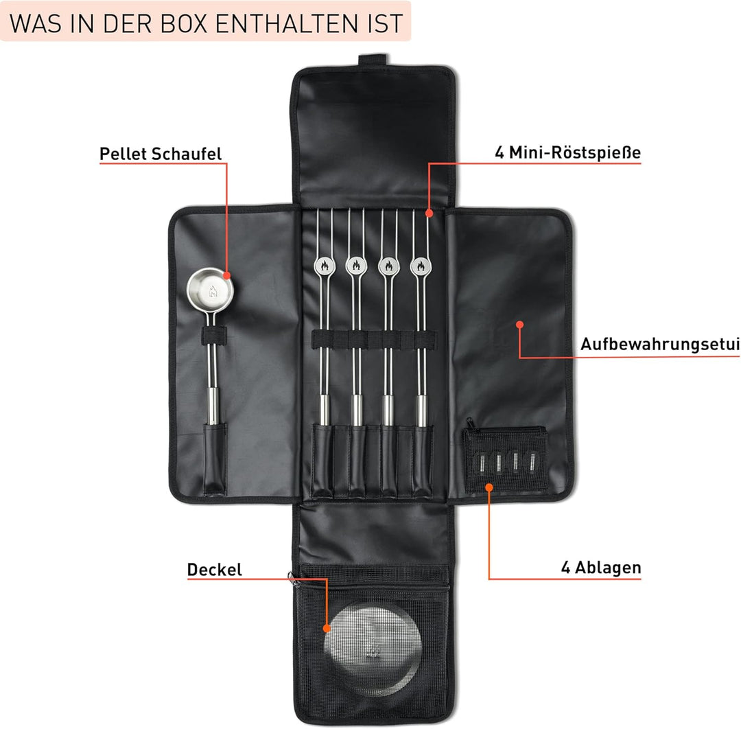 Solo Stove Mesa XL Accessorie-Set | Inkl. 4 Mini-Röstspiesse aus Edelstahl + Ablagen, Pellet Schaufe