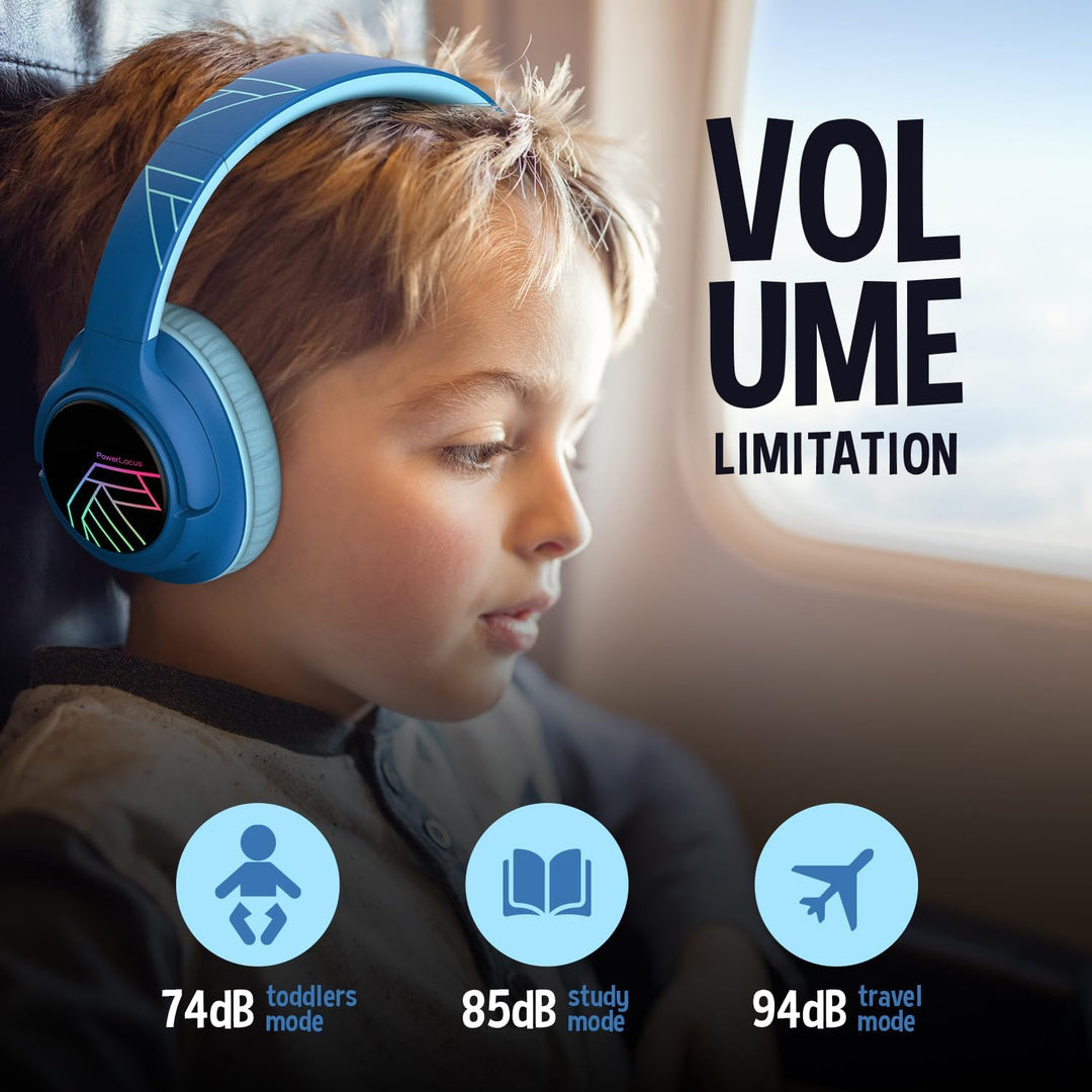 PowerLocus Bobo Bluetooth Kopfhörer Kinder, Kinderkopfhörer Over Ear mit 74/85/94dB Lautstärkebegren