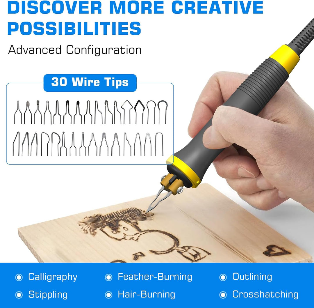 Doppelstift Brandmalerei Brennpeter für holz mit Digitalanzeig mit 2 Stiften und 30 Tlg Drahtspitzen