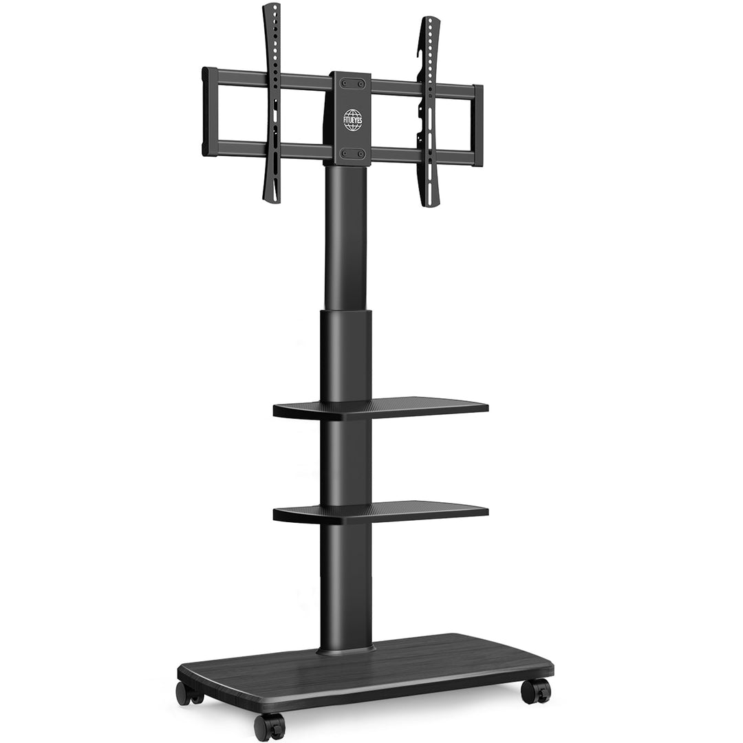 FITUEYES TV Bodenständer Rollbar mit 3 Ablagen TV Standfuss TV Ständer Fernsehstand mit Rollen höhen