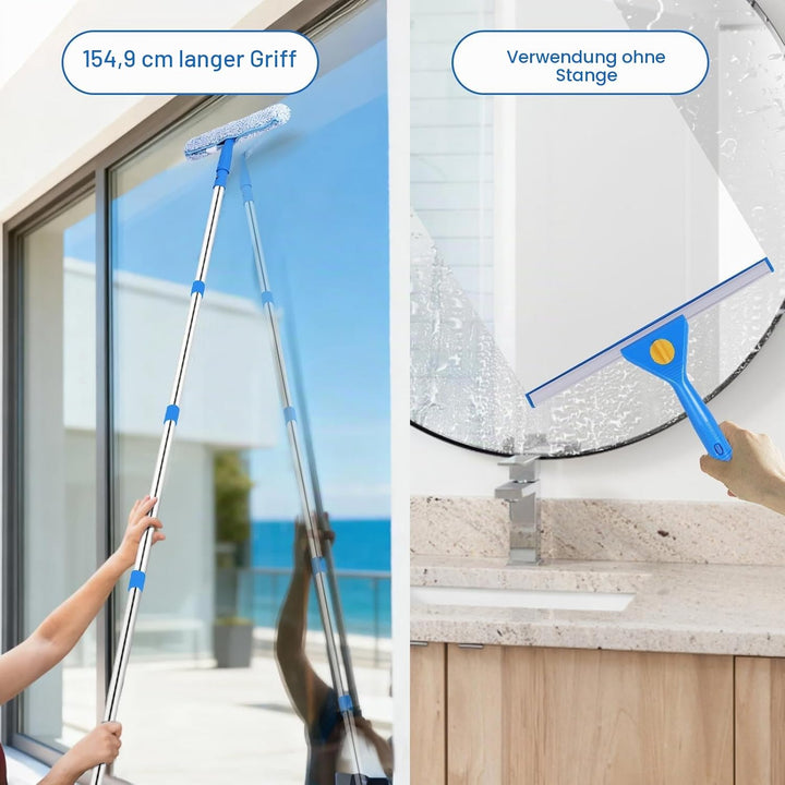 Fensterreiniger Set mit Falteimer 12L, 35cm Fensterabzieher & 38cm Fenster Einwascher mit 155cm Lang