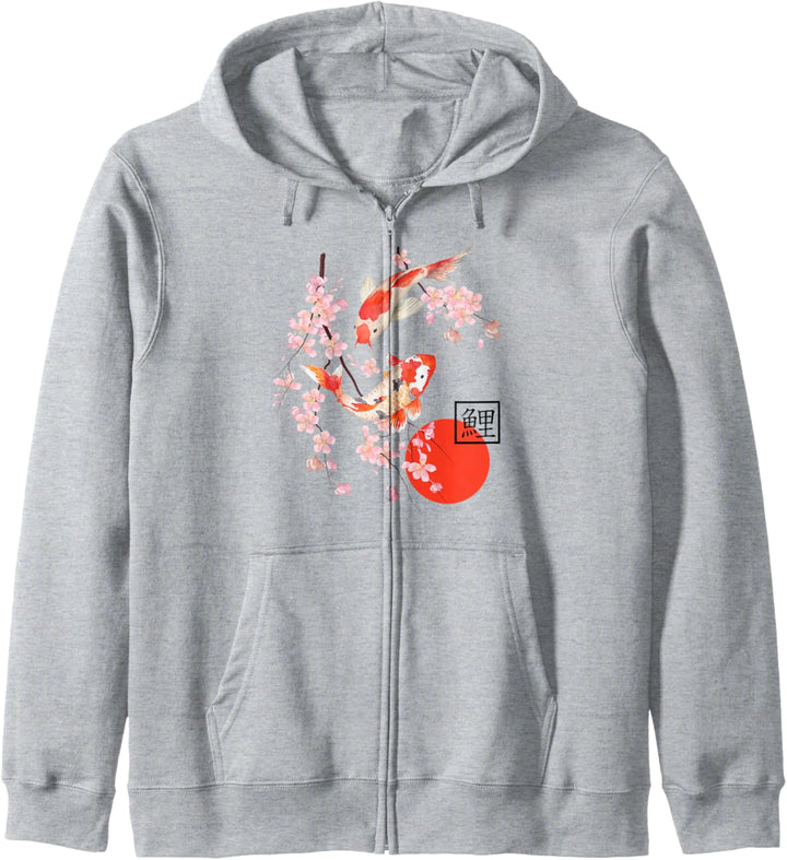 Cherry Blossom Koi Karpfenfisch, japanische Sakura-Grafikkunst Kapuzenjacke