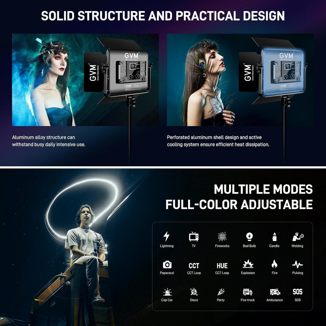 GVM LED Videoleuchte RGB, 50W APP-Steuerung RGB Videolicht LED Dauerlicht mit 8 Lichteffektszenen, 3