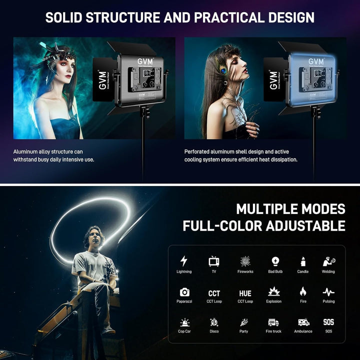 GVM LED Videoleuchte RGB, 50W APP-Steuerung RGB Videolicht LED Dauerlicht mit 8 Lichteffektszenen, 3