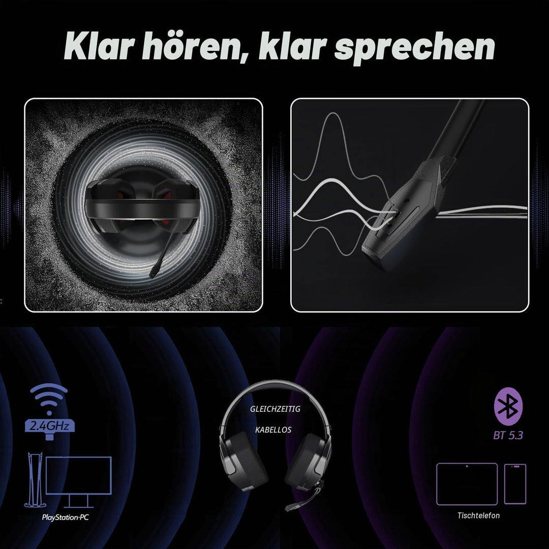 NUBWO G06 Wireless Gaming Headset für PS5, PS4, PC, Rauschunterdrückung über Ohr-Gaming-Kopfhörer mi