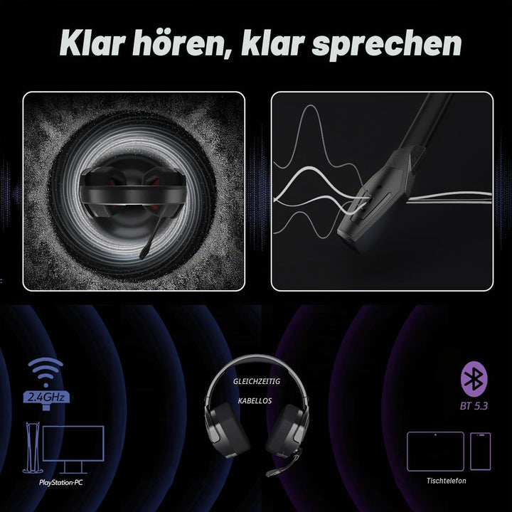 NUBWO G06 Wireless Gaming Headset für PS5, PS4, PC, Rauschunterdrückung über Ohr-Gaming-Kopfhörer mi