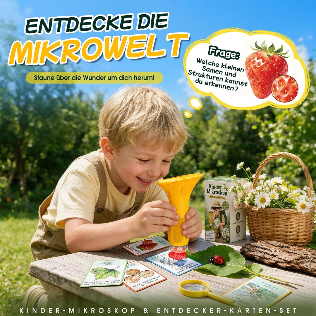 GeschenPark Digitales Mikroskop für Kinder mit 25 Entdeckerkarten, 1000X Vergrösserung, 2-Zoll-1080P