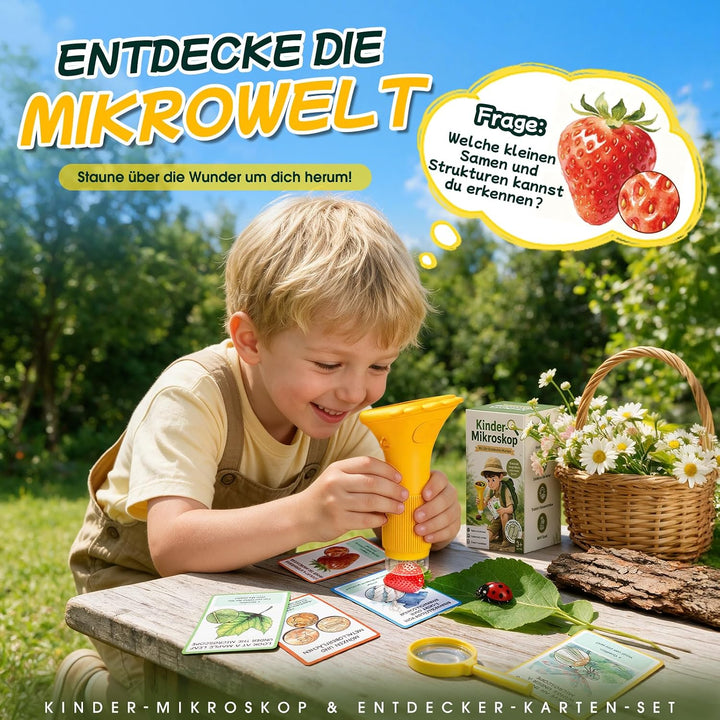 GeschenPark Digitales Mikroskop für Kinder mit 25 Entdeckerkarten, 1000X Vergrösserung, 2-Zoll-1080P