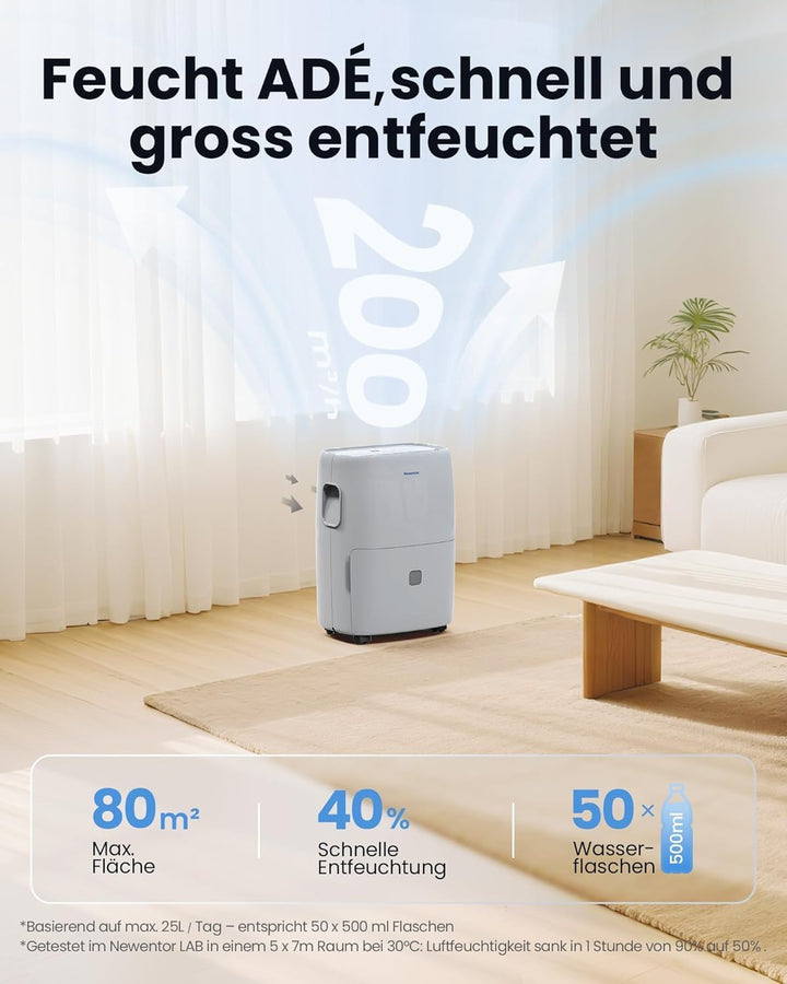 Newentor Luftentfeuchter 25L/Tag - 270W Stromsparender Luftentfeuchter - Für Räume ca. 215m³/80m² -
