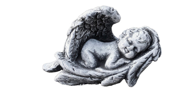 stoneandstyle Steinfigur Kleiner Baby Engel im Flügel Grabschmuck frostfest wetterfest