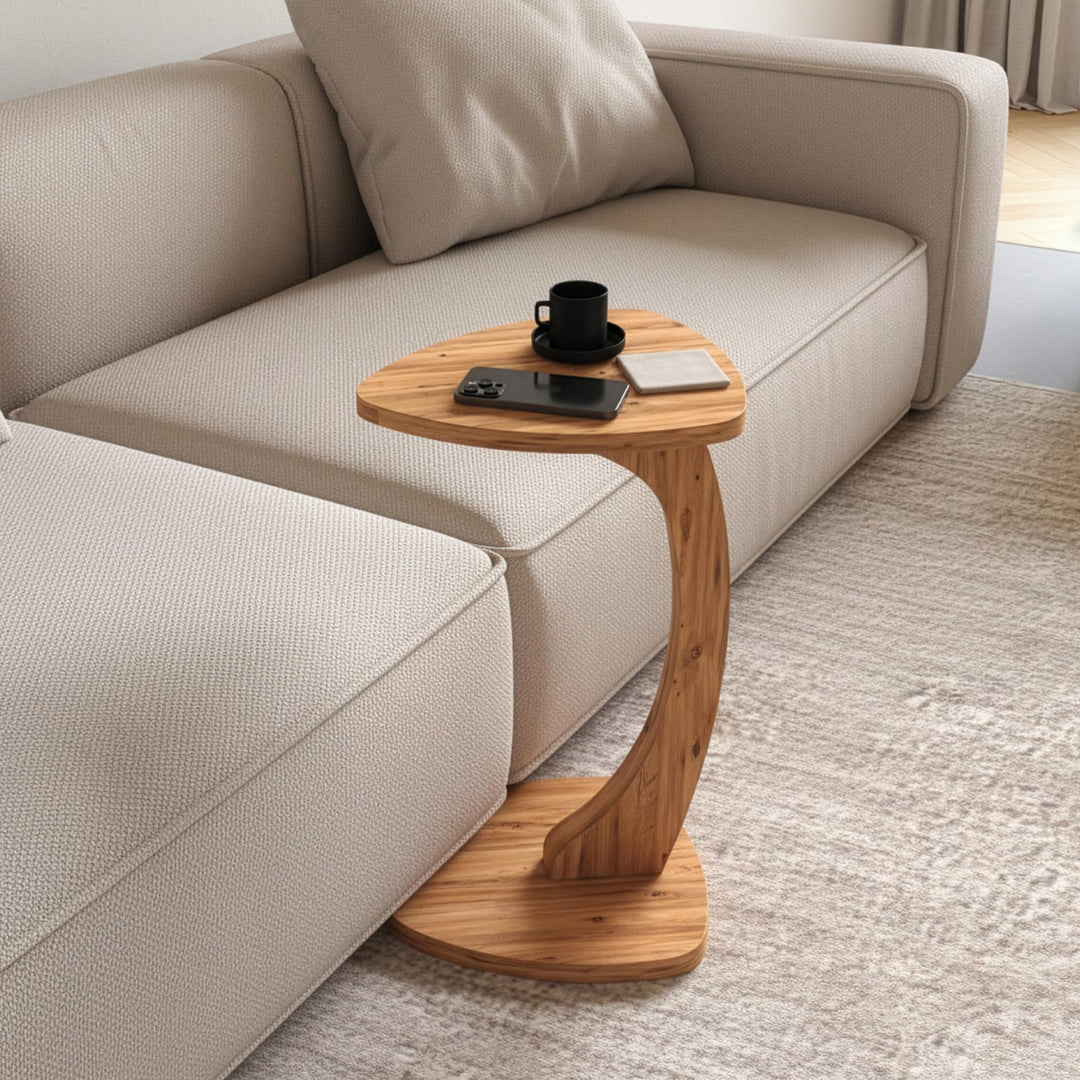 Beistelltisch C-Form Reuleaux-Dreieck, Oak, Sofatisch mit Rollen, Couchtisch, Laptoptisch Couch, 56