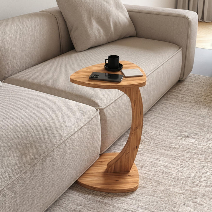 Beistelltisch C-Form Reuleaux-Dreieck, Oak, Sofatisch mit Rollen, Couchtisch, Laptoptisch Couch, 56