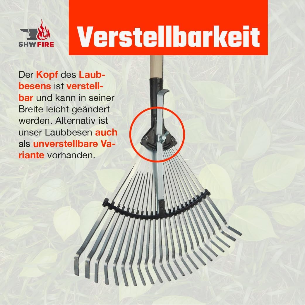 Laubbesen verzinkt, 47 cm breit, 135 cm Eschenholzstiel - robuster Fächerbesen &amp; Laubrechen für Laub