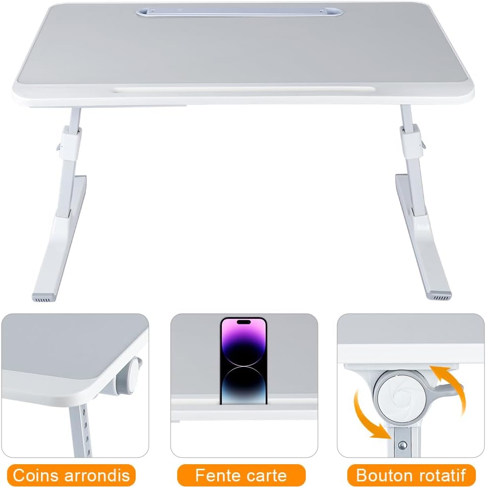 OHMG Betttisch, Laptop-Ständer, faltbar, höhenverstellbar, grosser Betttisch zum Arbeiten, Lesen und