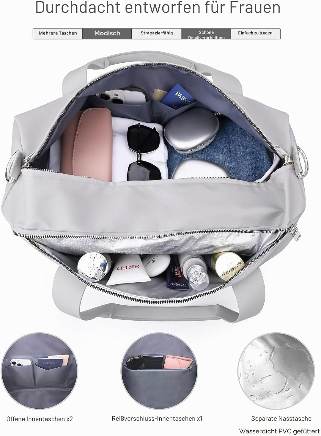 19 Zoll Sporttasche Reisetasche für Damen und Herren,wasserdichte Handgepäcktasche,Trainingstasche f