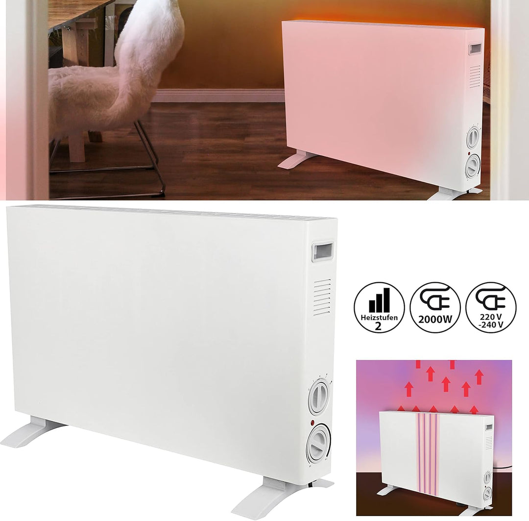Elektroheizung energiesparend| Konvektor Heizung 1250/2000 Watt | Abschaltautomatik Frostwächter Übe