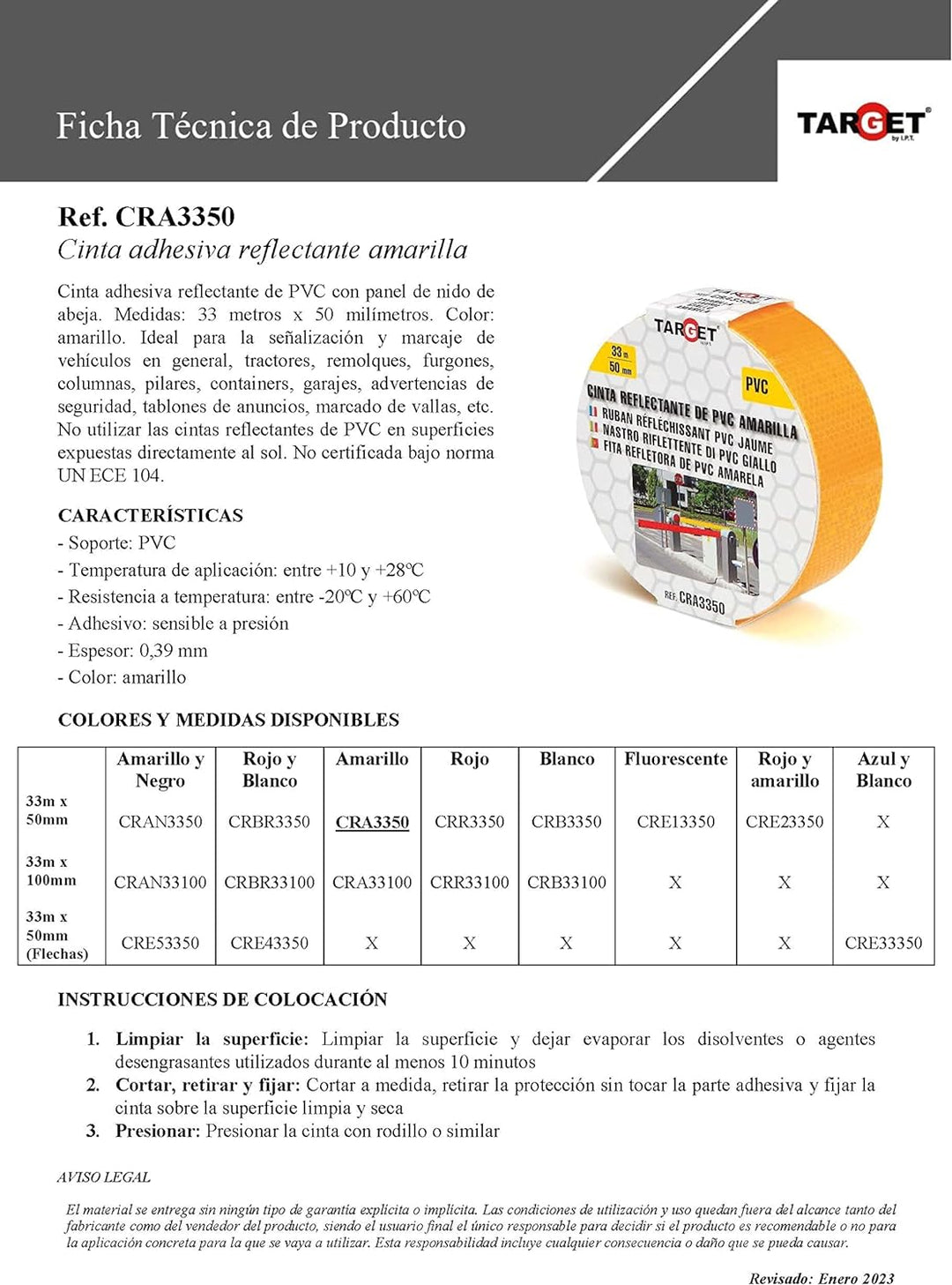 TARGET CRA3350 - Reflektierendes Band - Gelb 33 Meter x 50 Millimeter - Klebeband - Warnung - Beschi