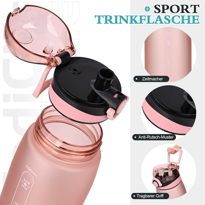 CodiCile Trinkflasche 1L, Wasserflasche 1L BPA-Frei, Auslaufsichere 1 Liter Trinkflasche, Tritan Spo