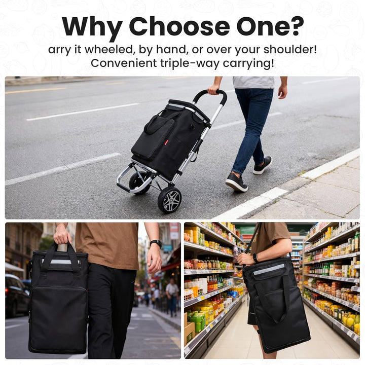 YEAUPE PRO Einkaufstrolley klappbar 49L, bis 25 kg Tragkraft, 21 cm Räder, Aluminiumrahmen, kompakte