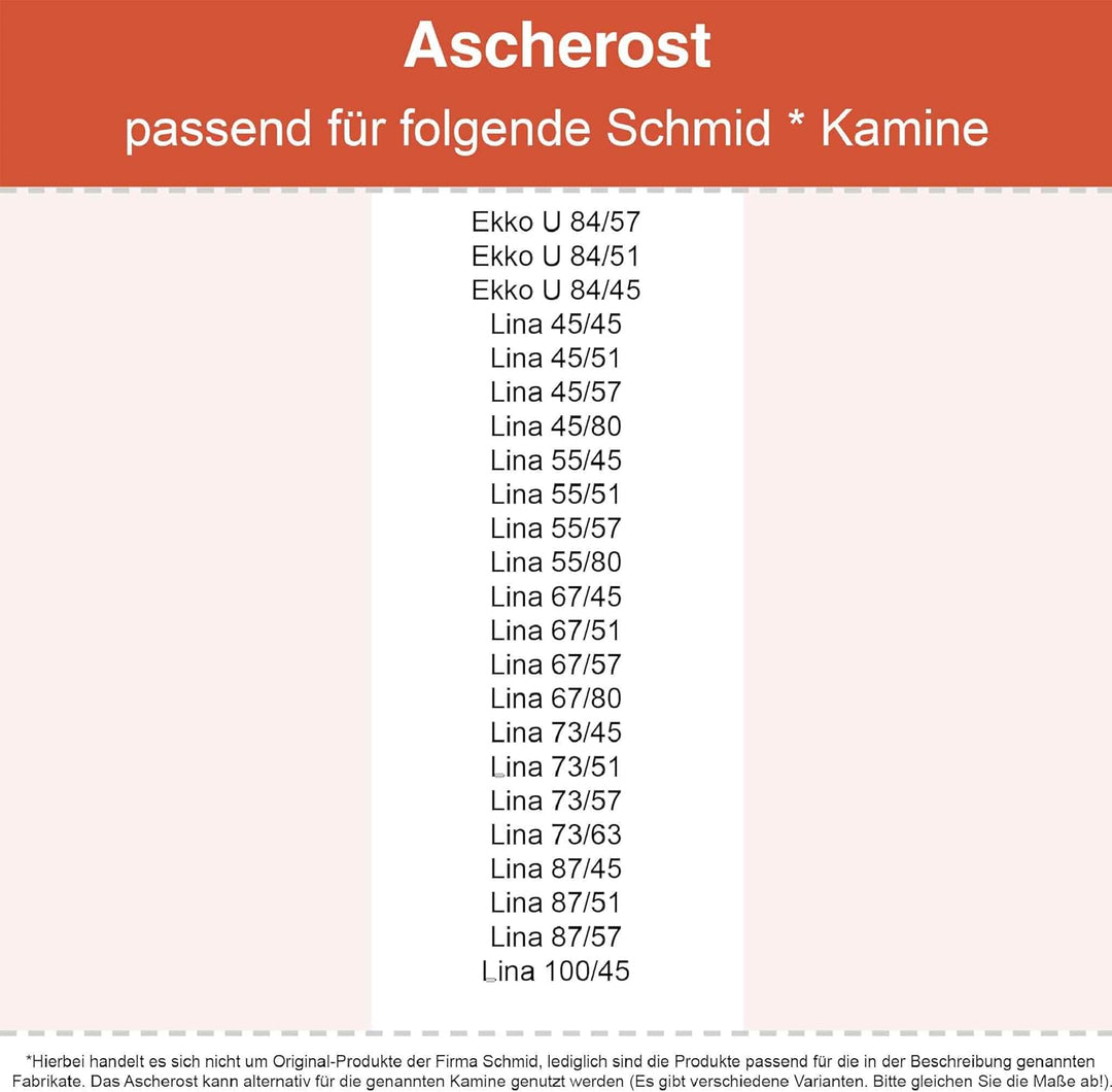 Kaminrost/Ascherost Eckig 232 x 174 x 15 mm passend für Schmid ** Kaminöfen inkl. Modellübersicht -