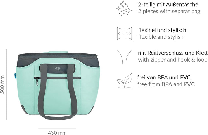 alfi ISO Bag 2in1 23 Liter, Mint Green, Thermo-Kühltasche aus Polyester mit extra Tragetasche, isoli