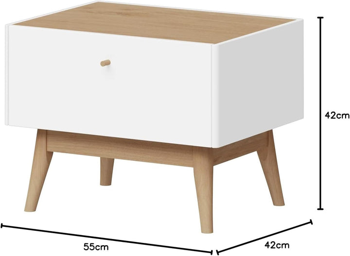 Germania Nachtkonsole 2410-535 Monteo, Weiss/Kendal Eiche, Massivholzdetails, 42 x 42 x 55 cm (BxHxT