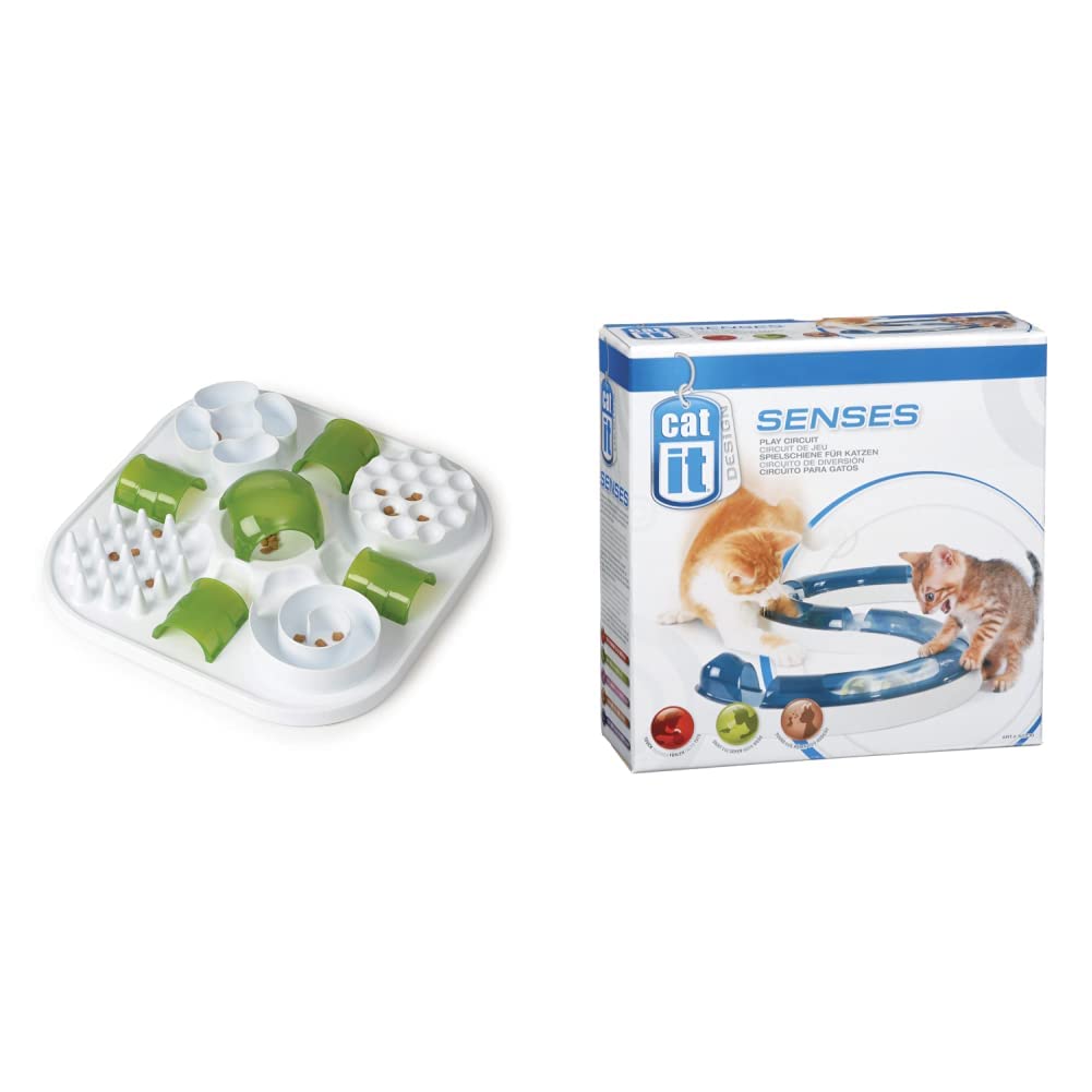 Catit Play Treat Puzzle, interaktives Spielzeug für Katzen + Design Senses Spielschiene, Play Circui