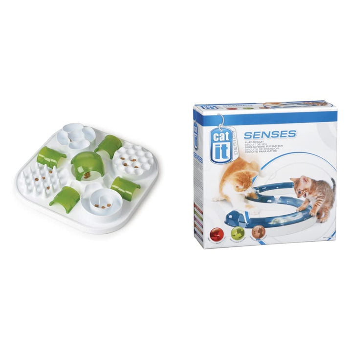 Catit Play Treat Puzzle, interaktives Spielzeug für Katzen + Design Senses Spielschiene, Play Circui