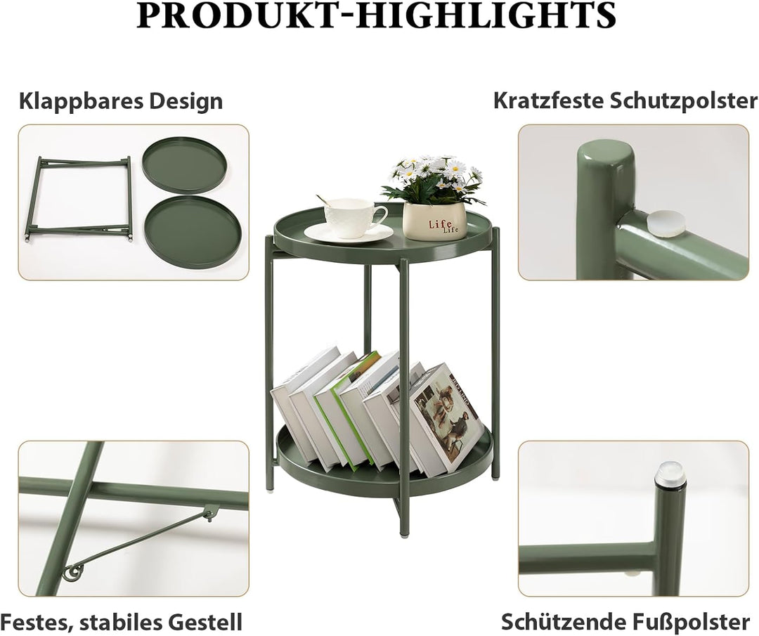 danpinera Beistelltisch Rund, Kleiner beistelltisch mit herausnehmbaren 2 Tabletts, beistelltisch ru